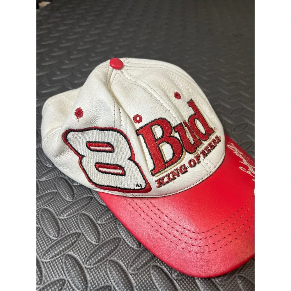 JH Design Budweiser Hat Mens OSFM Red White Leather Dale Earnhardt Jr NASCAR 8